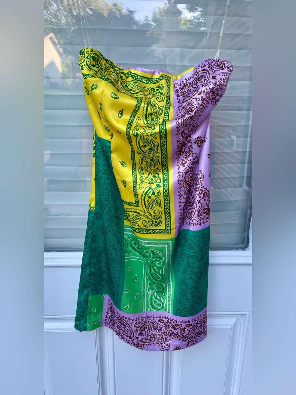 AKIRA Green and Pink Paisley Colorblock Dress